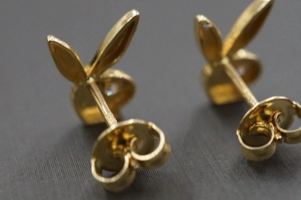 14k Yellow Gold Plated Playboy Bunny Round Real Moissanite Stud Earrings