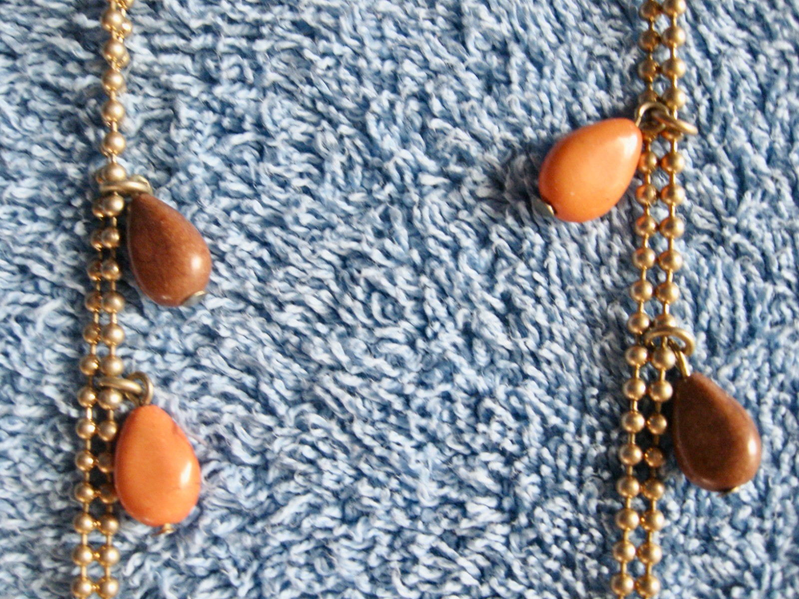 “T” Logo FLOATING 3 STRAND Orange Turquoise Beaded Necklace; Chain; Cord Lobster