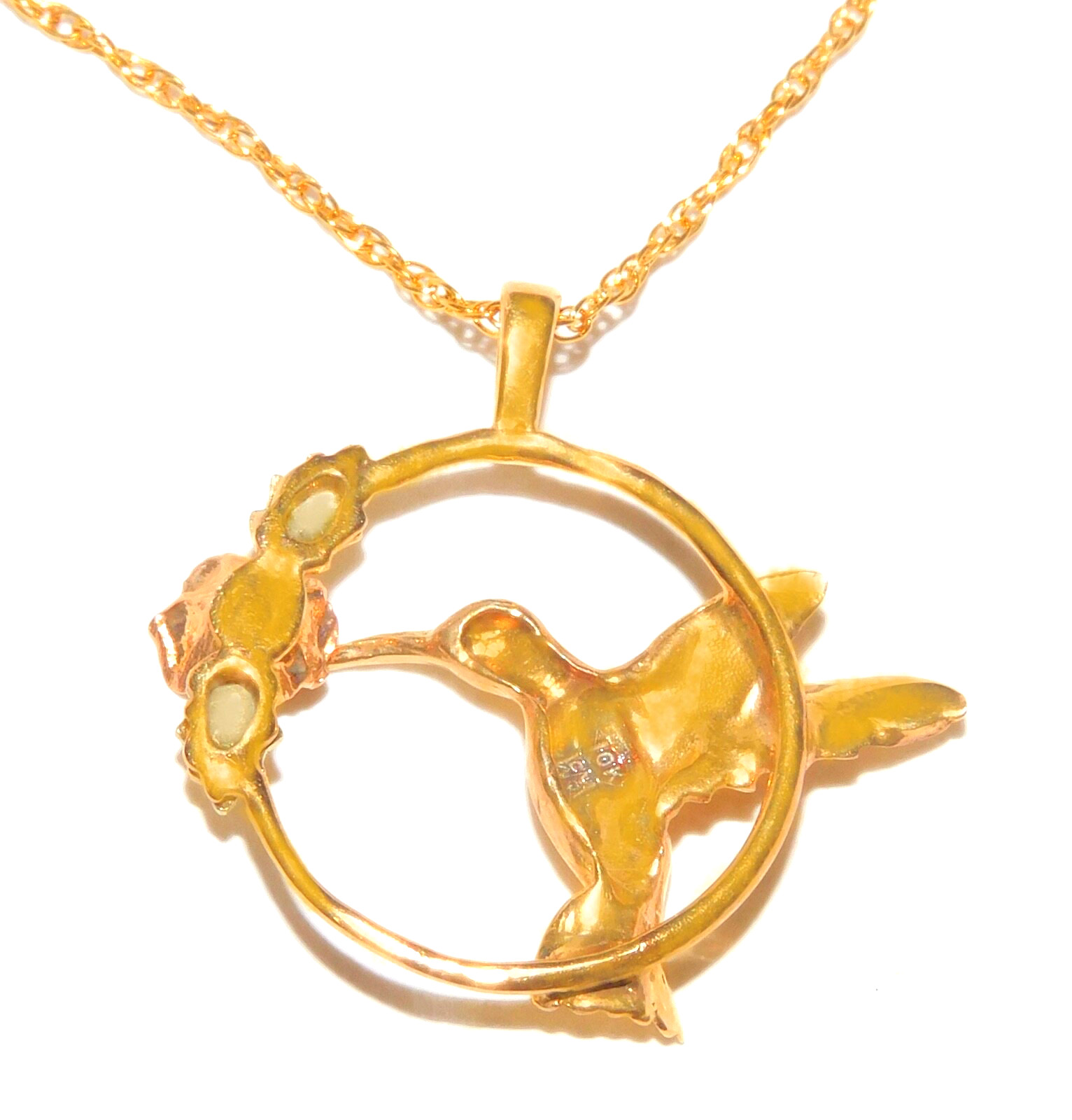 Black Hills Gold 10k Hummingbird Rose Pendant Necklace