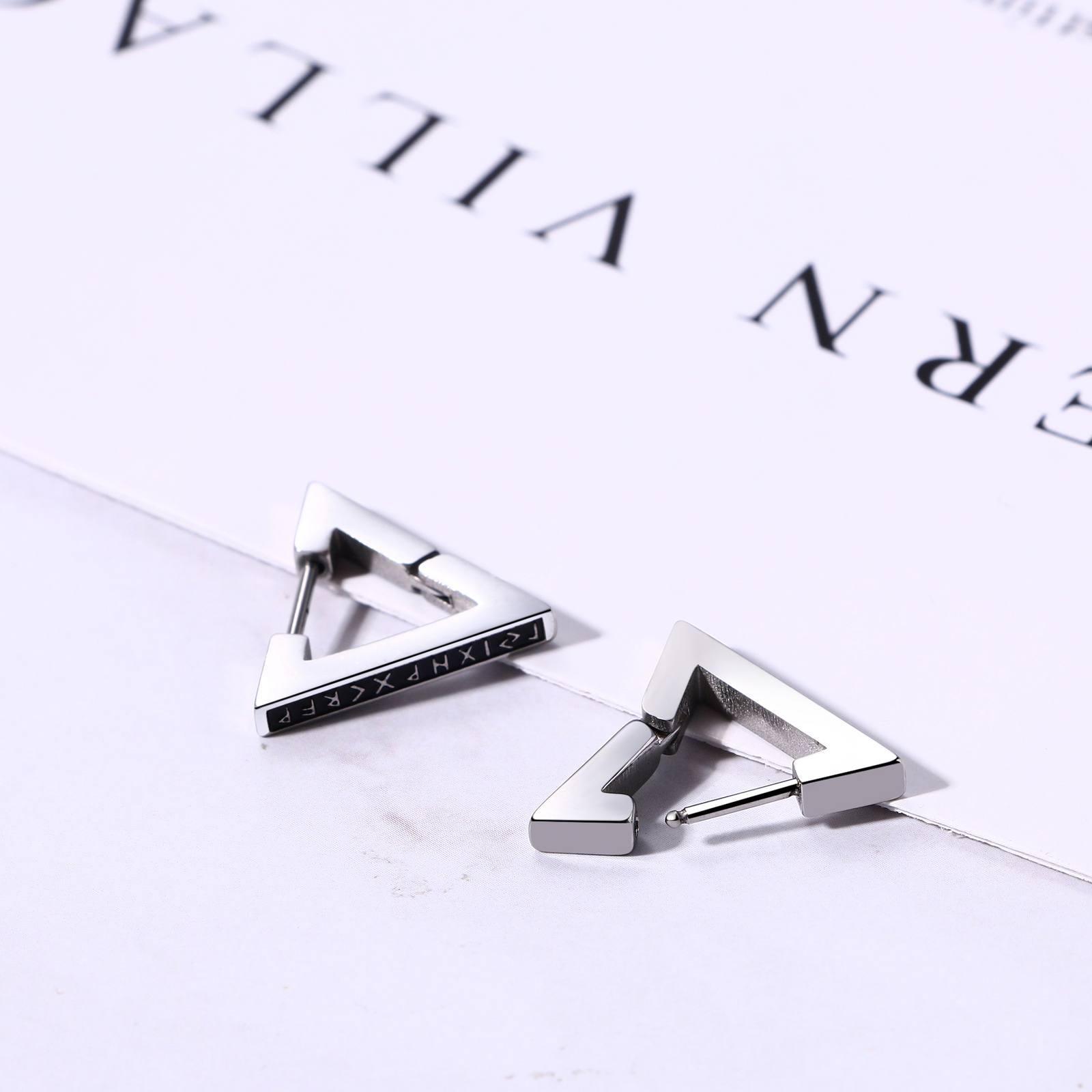 Norse Viking Runes Triangle Hoop Earrings for Men Women Huggie Hoops Ear Studs