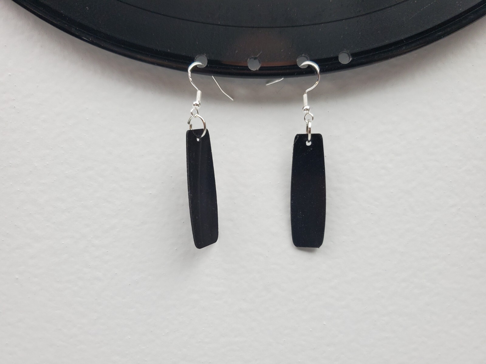 Upcycled Bar Earrings Dangle Drop Reclaimed Jewlery Repurposed Vinyl Rock N Roll