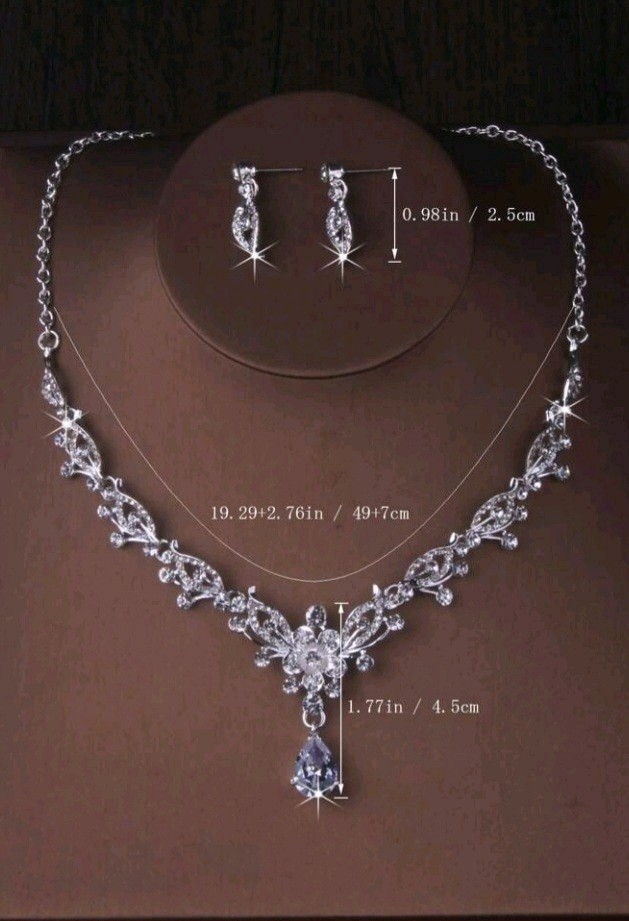 Silver-Plated Zinc With White/Colorless Rhinestones Necklace & Earrings Set