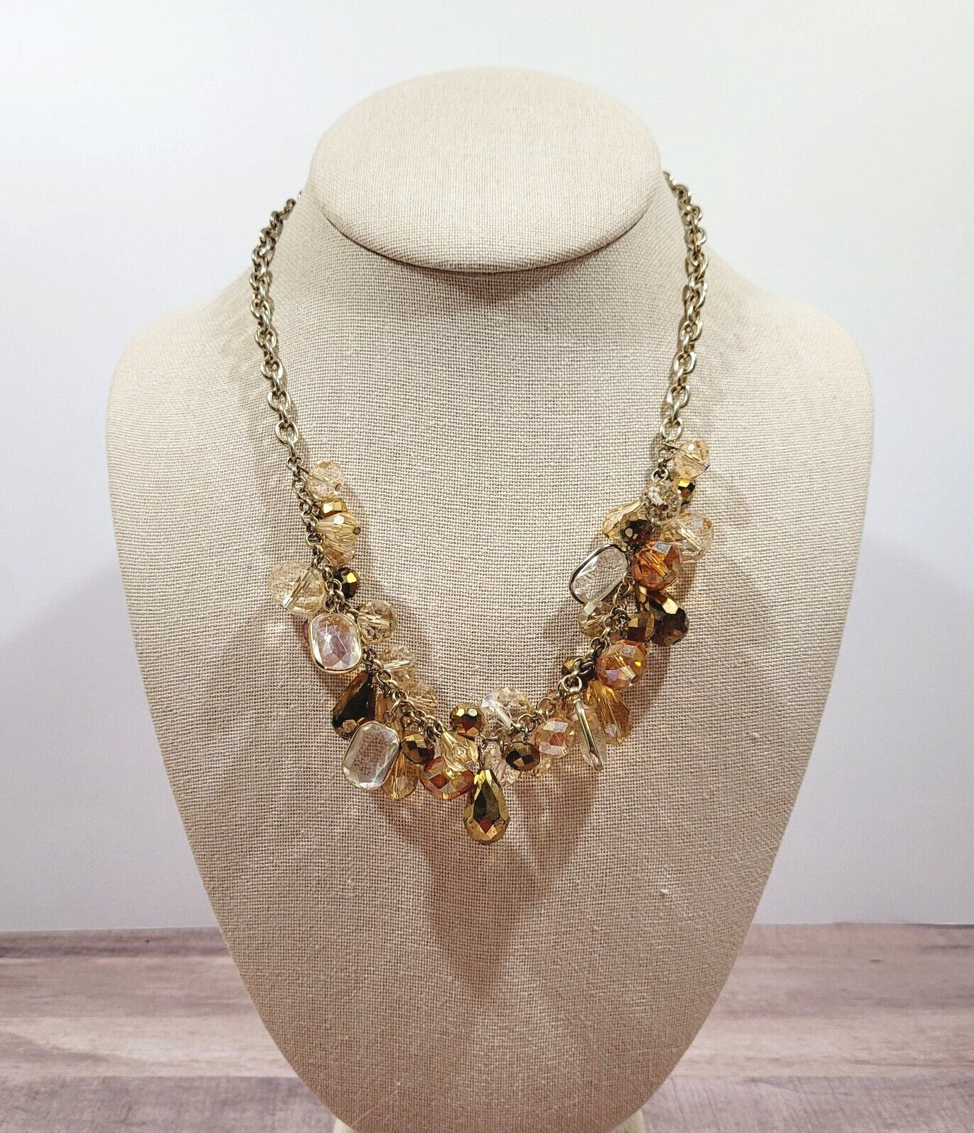 Chunky Cluster Statement Multi Colored Faceted Glass Charm Drop Necklace 21 Inch