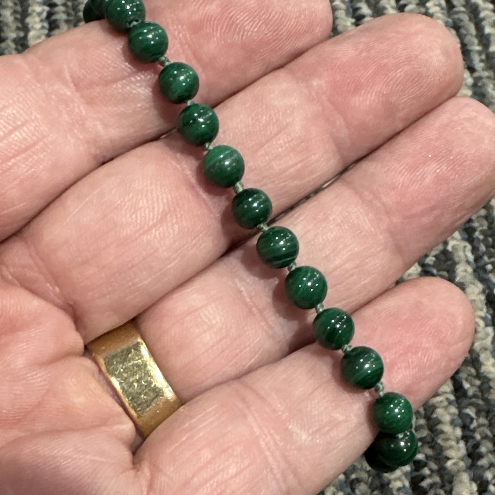 Jade Beaded Dark Green 6mm Necklace 30″ & Bracelet 7 1/4″ 14k Gold Clasp
