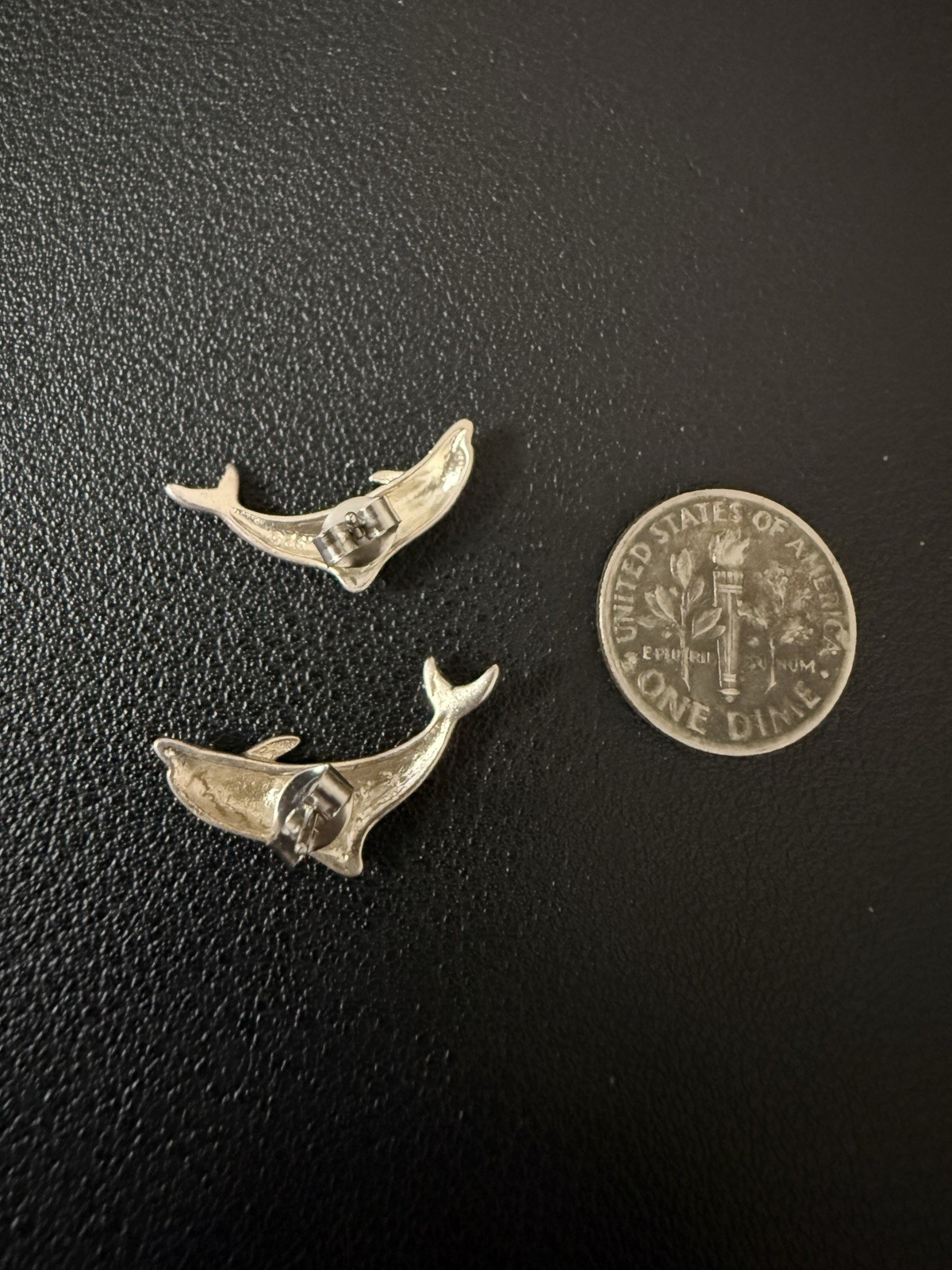 925 Sterling Silver Stud Earrings Dolphins Jumping “Diamond Cut for Shine” EUC