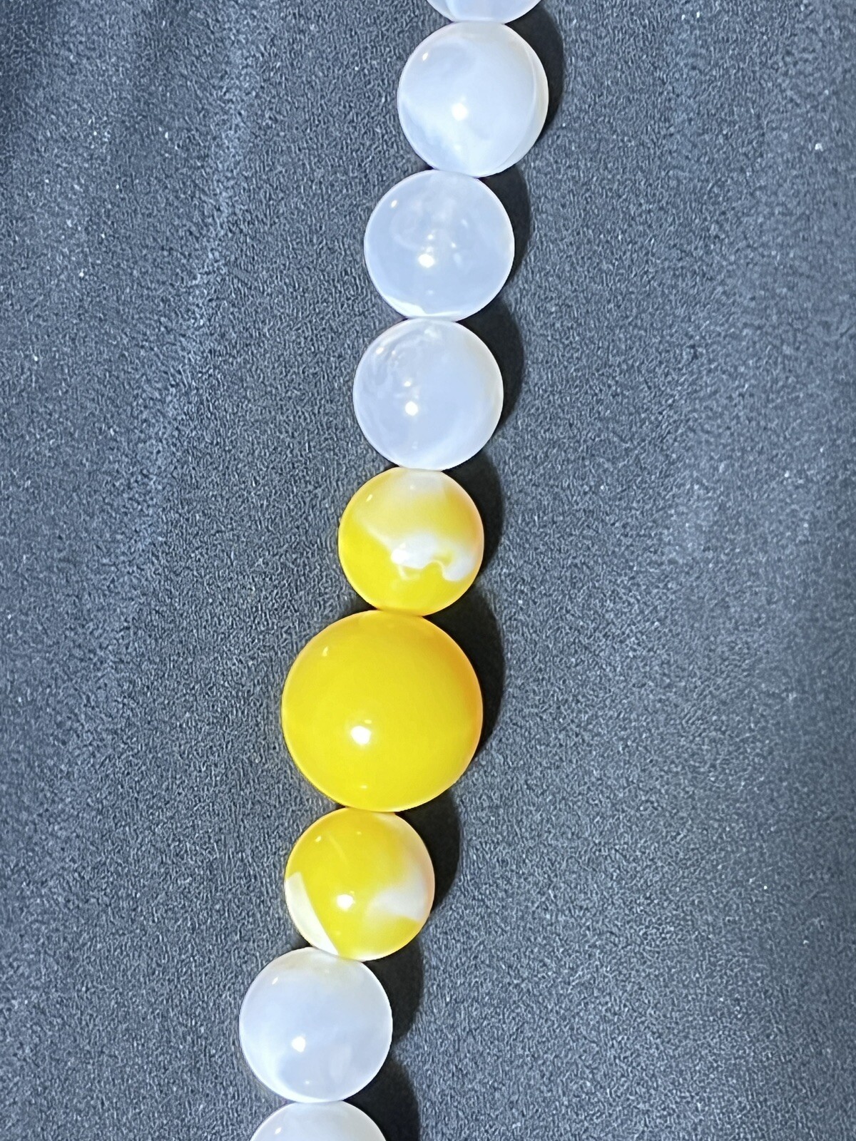 Vintage 1970’s Black Yellow White Clear Lucite Bead Necklace 31” Long