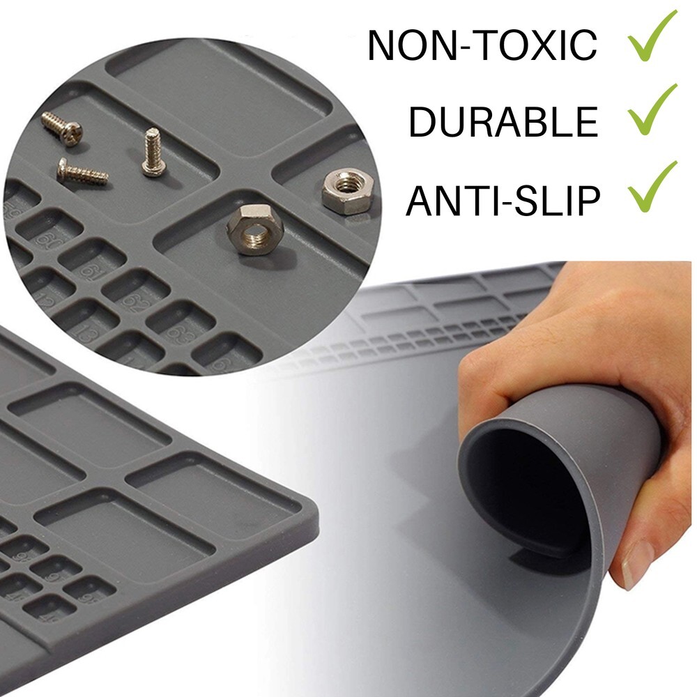 Watchmaker’s Rubber Bench Magnetic Mat Anti-Slip Jewelry Watch Repair Tools Gray