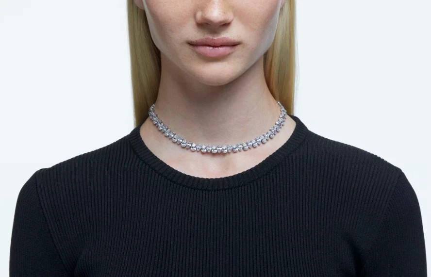 Swarovski Matrix Tennis necklace Pear cut, White, Rhodium plated
