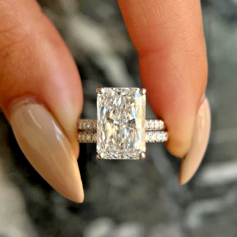 4.90 Ct Radiant-Cut EF/VS1 Lab Grown Diamond Engagement Ring Set 14k White Gold