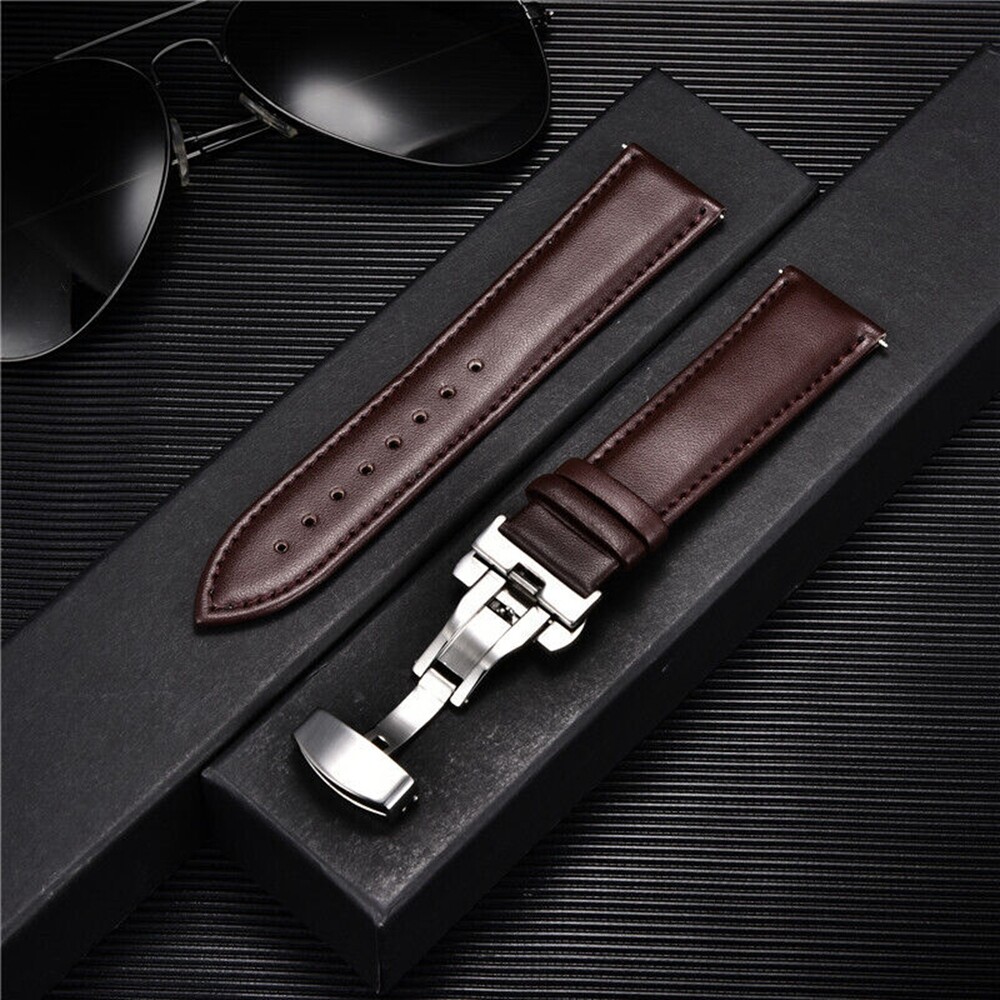 Genuine Leather Watch Band Strap Butterfly Buckle Bracelet 14/16/18/20/22/24mm
