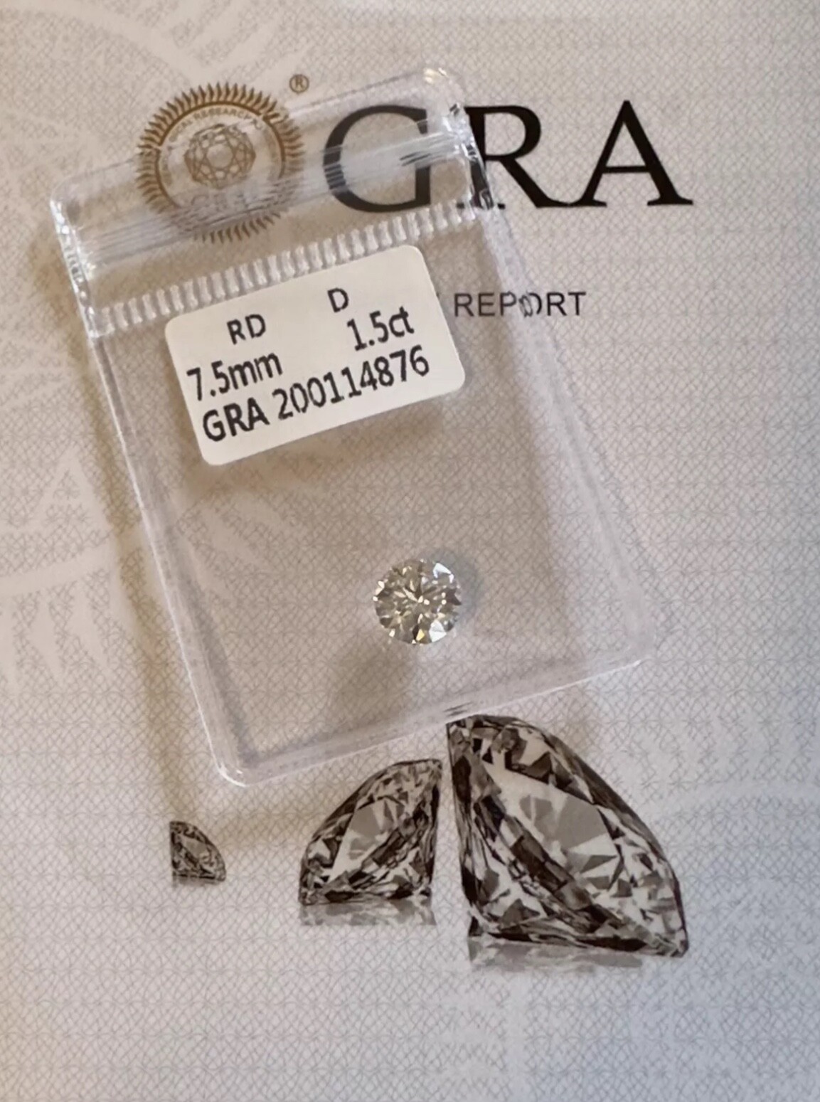 Moissanite Diamond 1.5ct Carat 7.5mm Color D Clarity VVS1 Cert. GRA