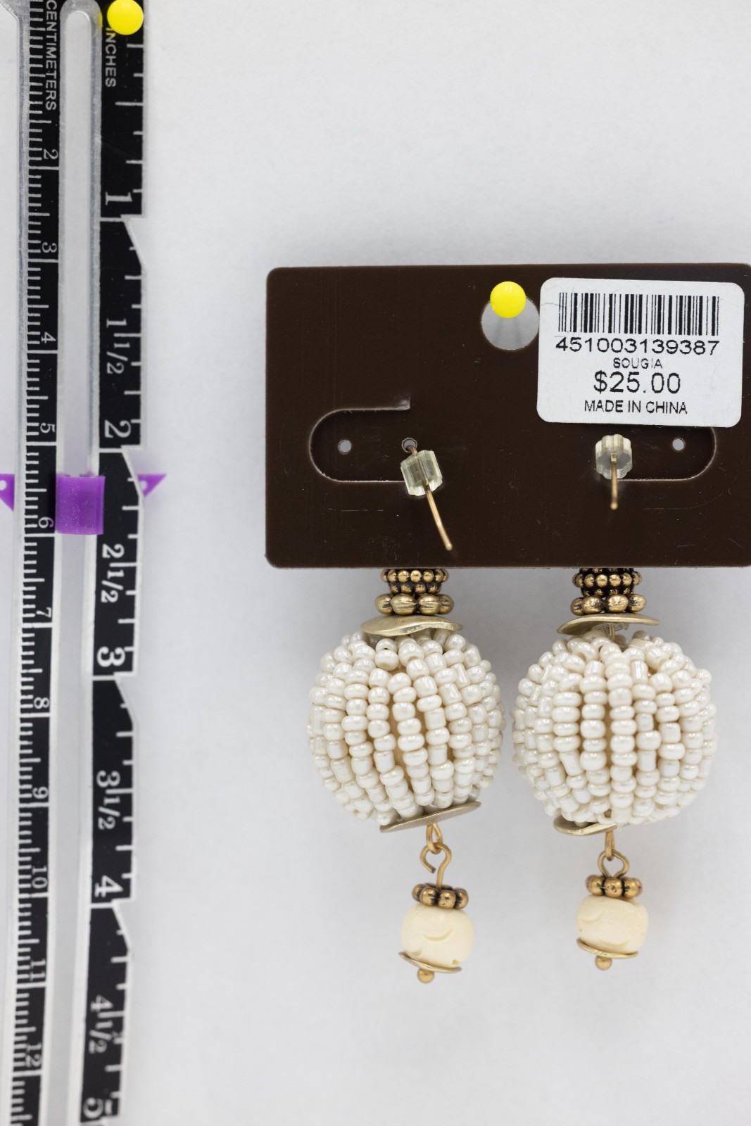 Chico’s white seed bead drop earrings with gold-tone New