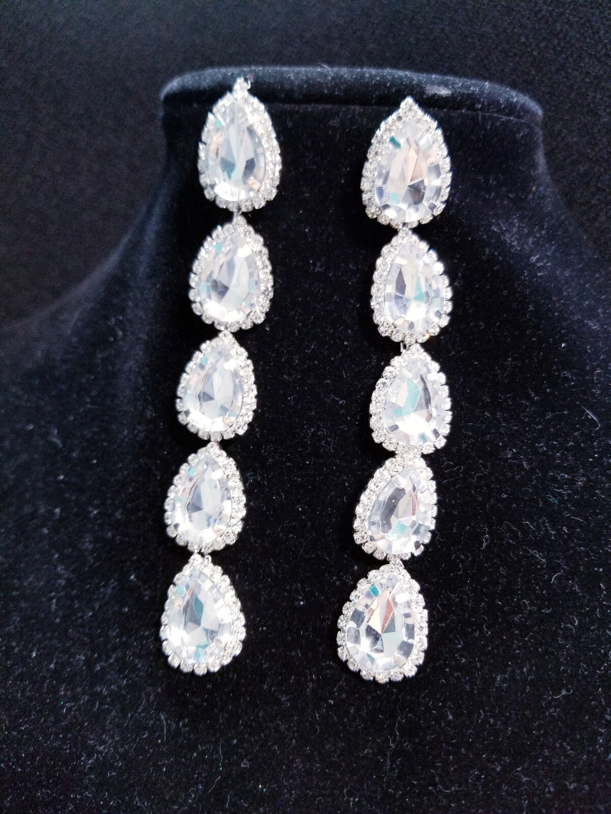 Bridesmaid Drop Dangle Chandelier Earrings 4.8 in Clear Rhinestone Pageant Prom