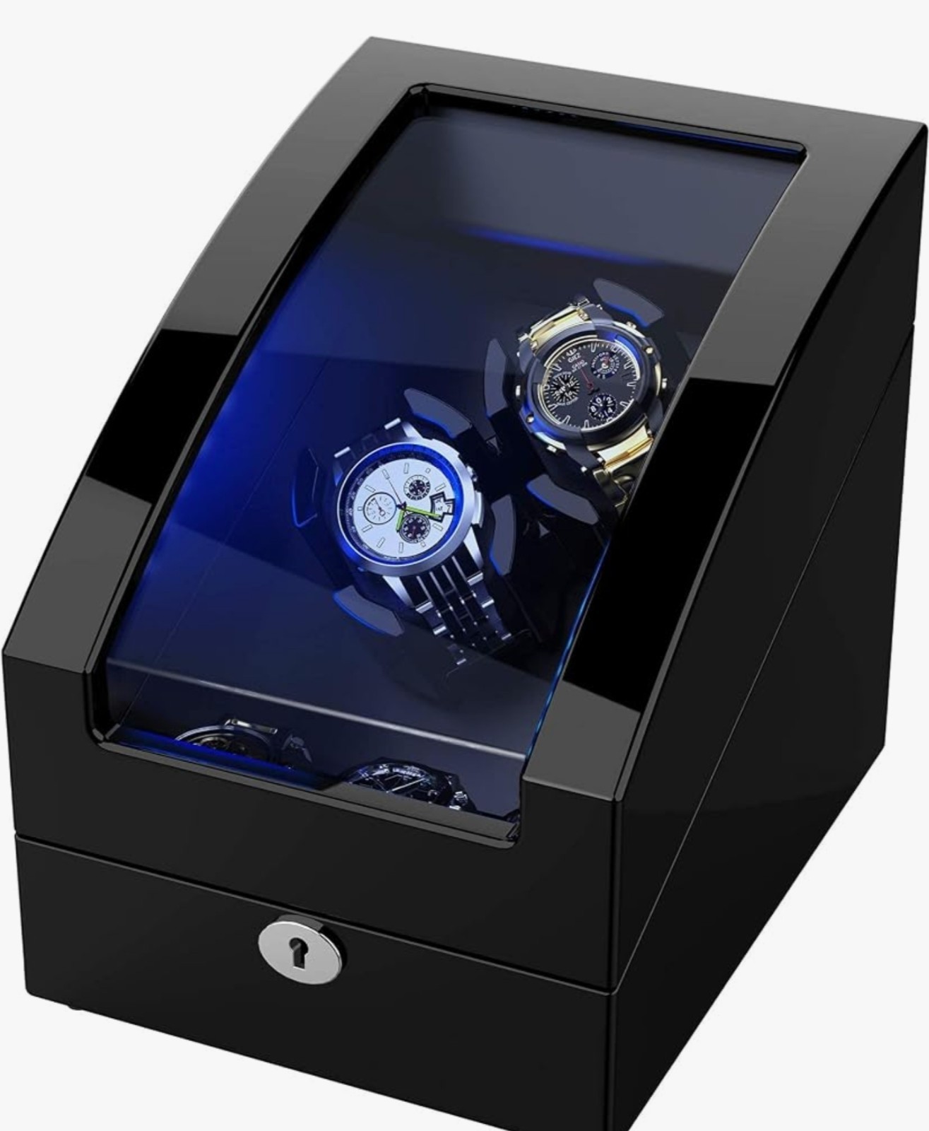 NEW! Double Watch Winder+ 3 Soft Leather Pillows LED Light, Quiet Motor