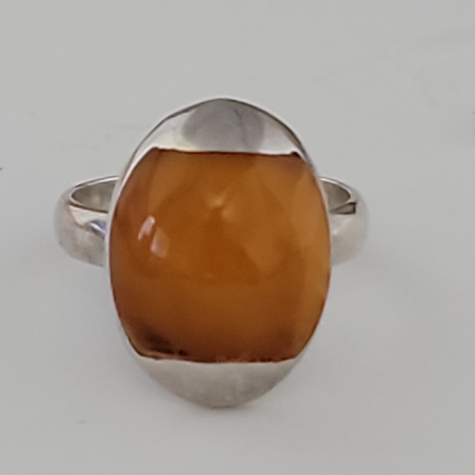 VINTAGE STERLING SILVER Egg Yolk Butterscotch Amber Ring Modernist