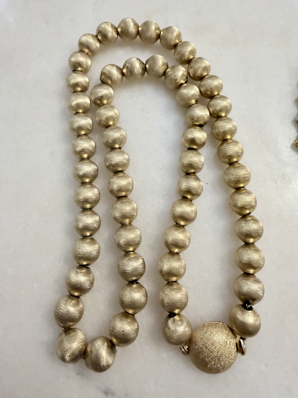 vintage Monet Satin brushed Gold tone ball Necklace 23″long