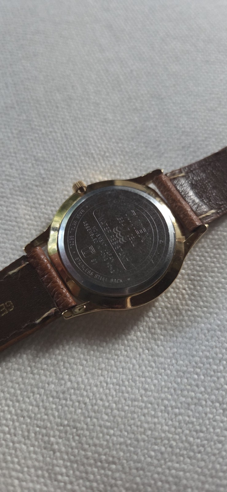 Vtg Timex Moon Phase Date Watch Unisex Gold Tone New Tan Leather Band Men’s