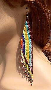 BEADED HANDMADE NEW BLUE ORANGE BROWN HOOK FASHION EARRINGS E54/21