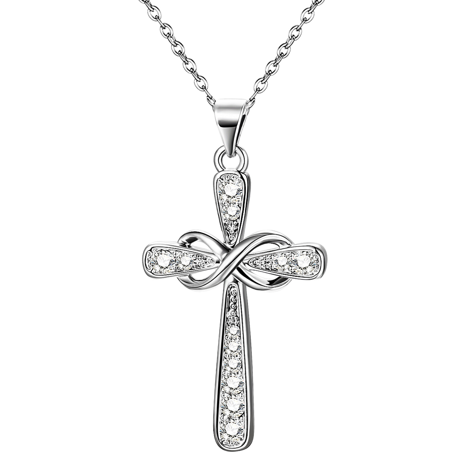 Women’s Infinity Love Cross Cubic Zirconia Stainless Steel Pendant Necklace Gift