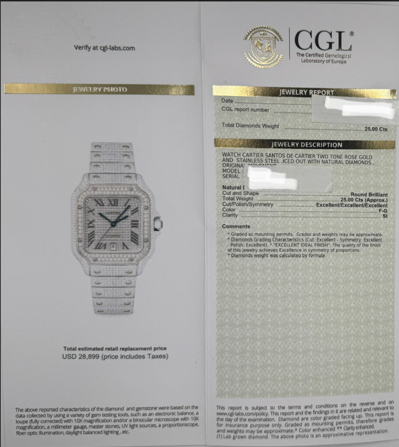 Cartier Santos Large Men’s 40mm Two Tone Iced 25ct Natural Diamonds