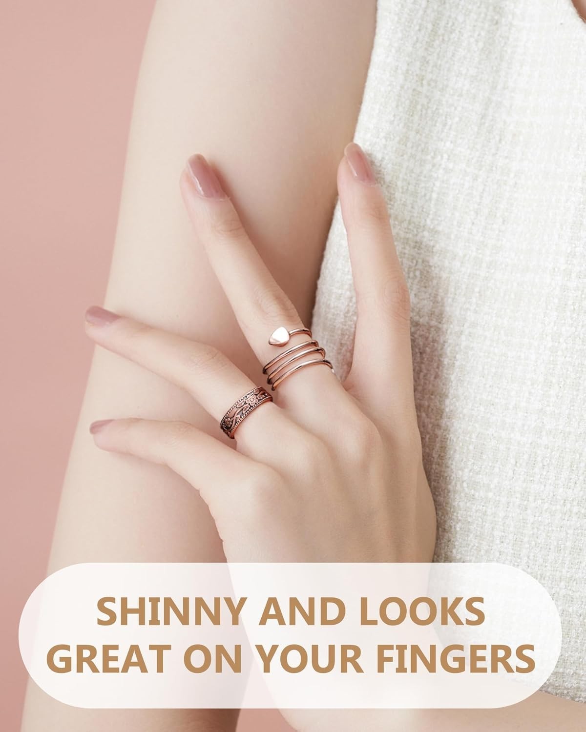 2x Copper Magnetic Rings For Women Adjustable Lymphatic Drainage Thumb Jewelry