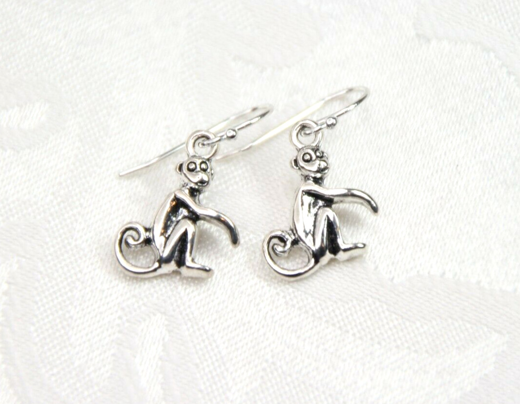 Monkey Charm Earrings 925 sterling silver hooks pewter charms Monkeys Animal