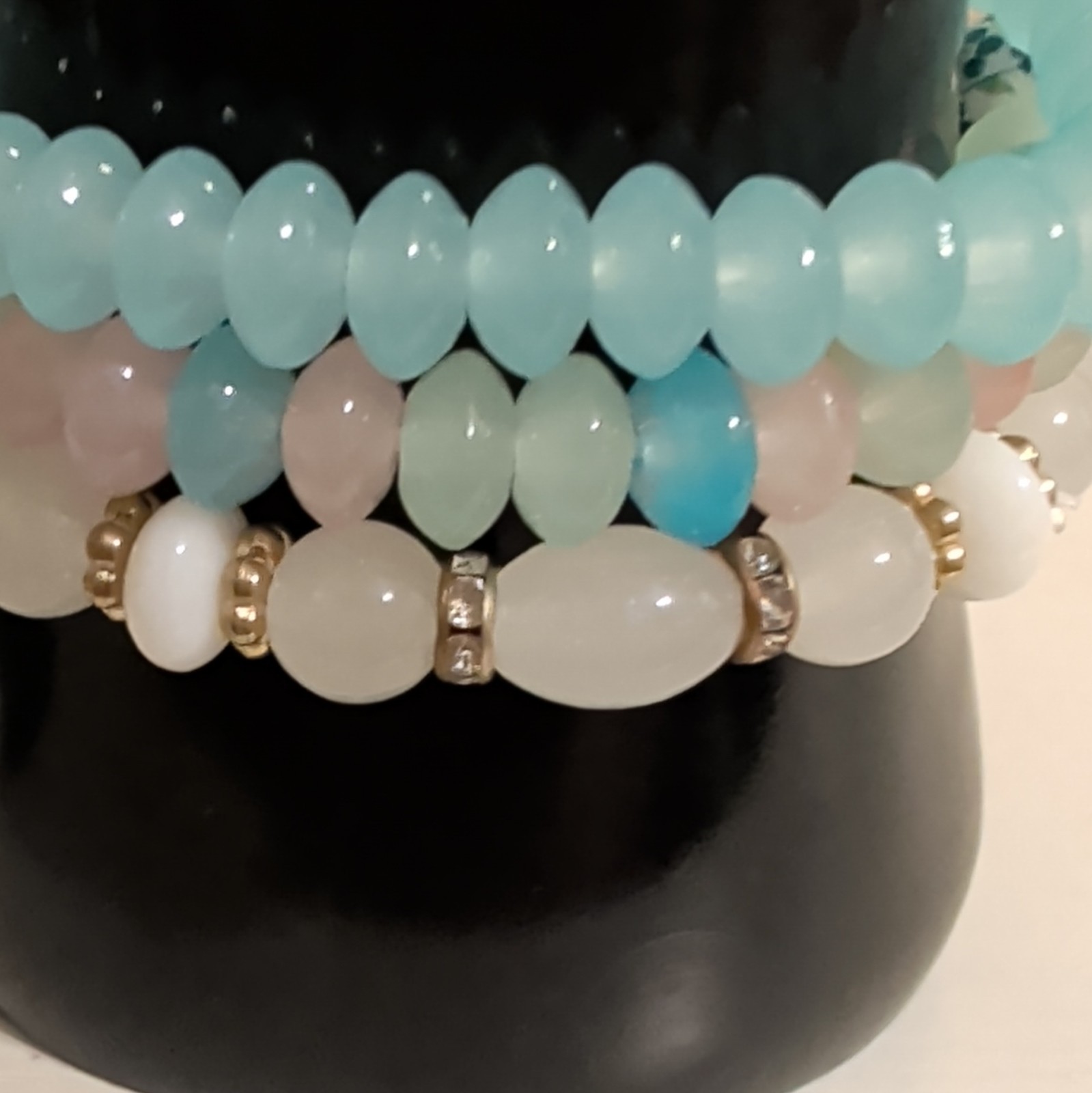 Multicolor Glass Round Beaded Stretch Stackable Bracelets w/ Elephant Dangle