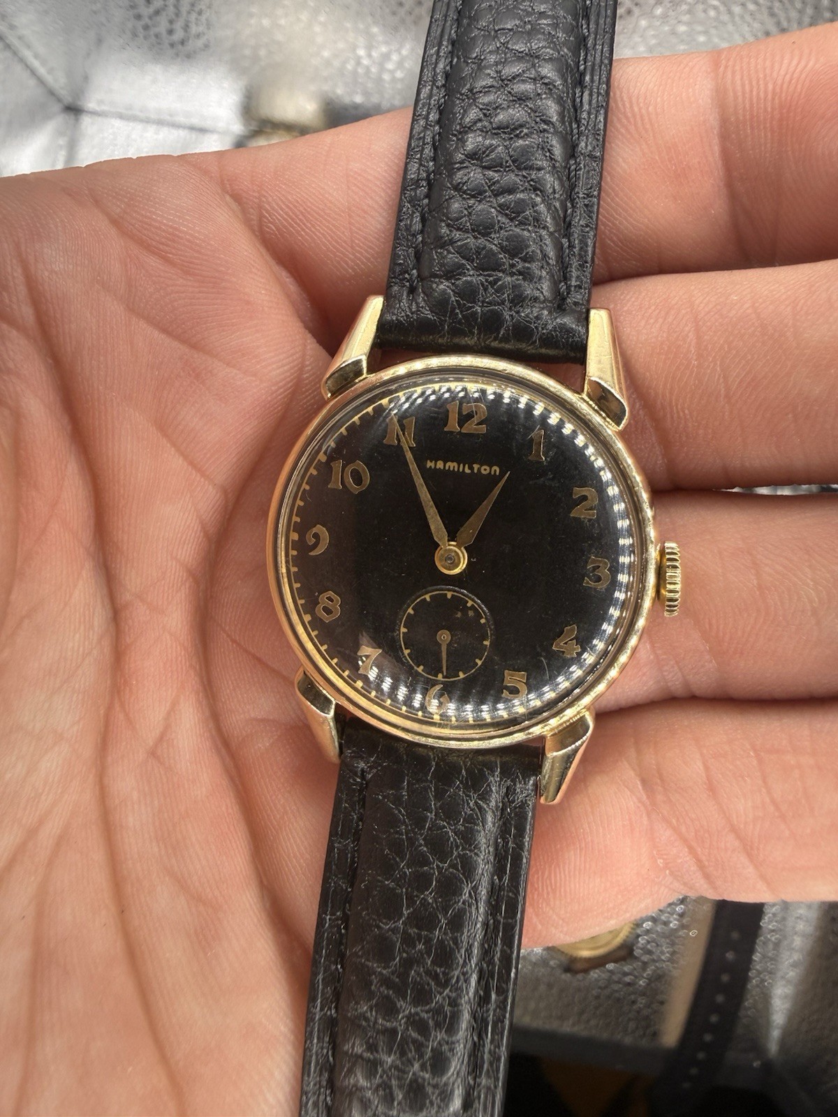 Hamilton Nielsen Manual Wind Gold Filled Black Dial Small Seconds Leather Strap