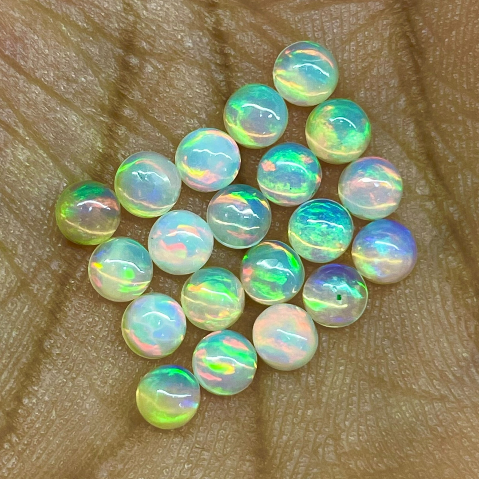20 Pcs Natural Ethiopian Opal 4.3mm Round Flashy Loose Cabochon Gemstones Lot