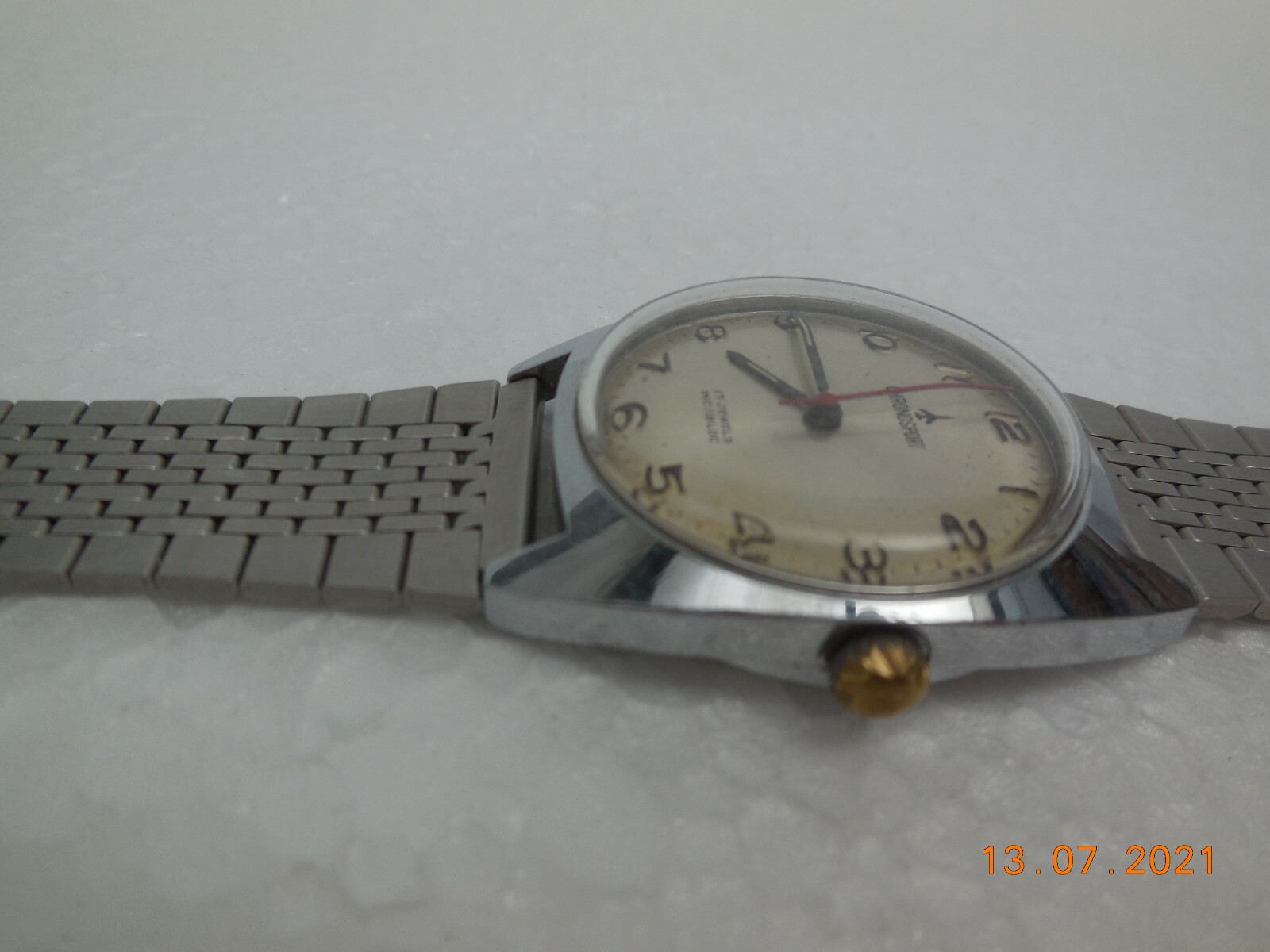 Vintage Swiss Chronosport 17 Jewel Incabloc Watch ~ Stainless Steel Case & Strap