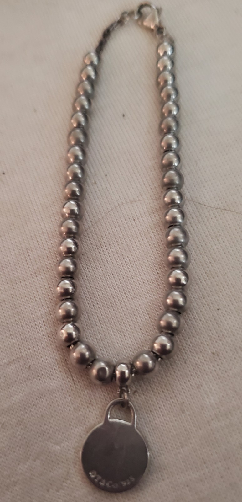 Tiffany Co Tiffany Tag Bead Bracelet sterling 4.8 gm Tiffany 925 6″ In. Long