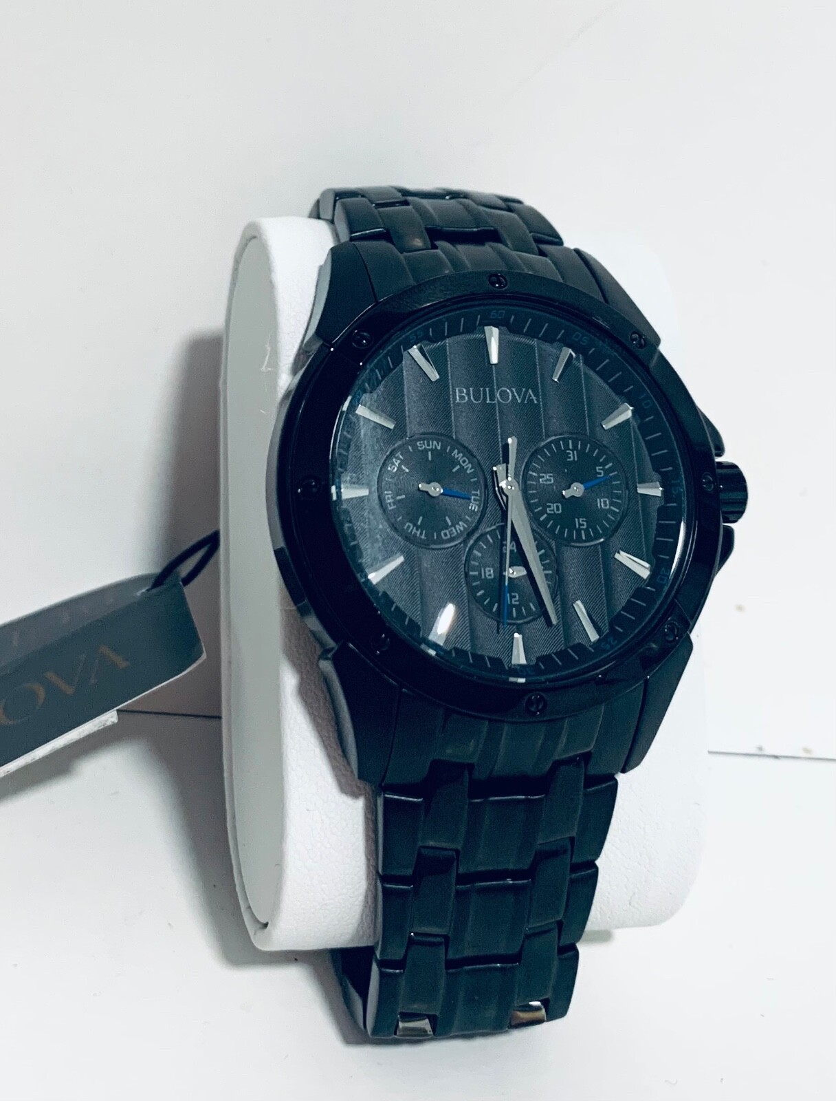 BULOVA 98C121 DAY DATE BLACK DIAL IP BLACK STAINLESS STEEL MENS’S WATCH 43 MM