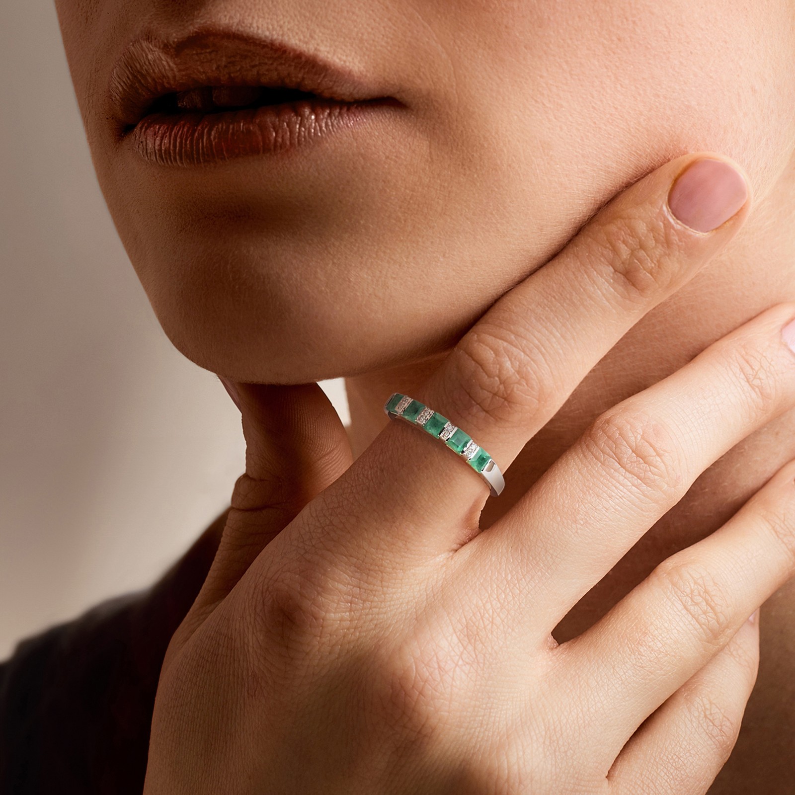 Ross-Simons 0.70 ct. t.w. Emerald Ring With Diamonds in Sterling Silver