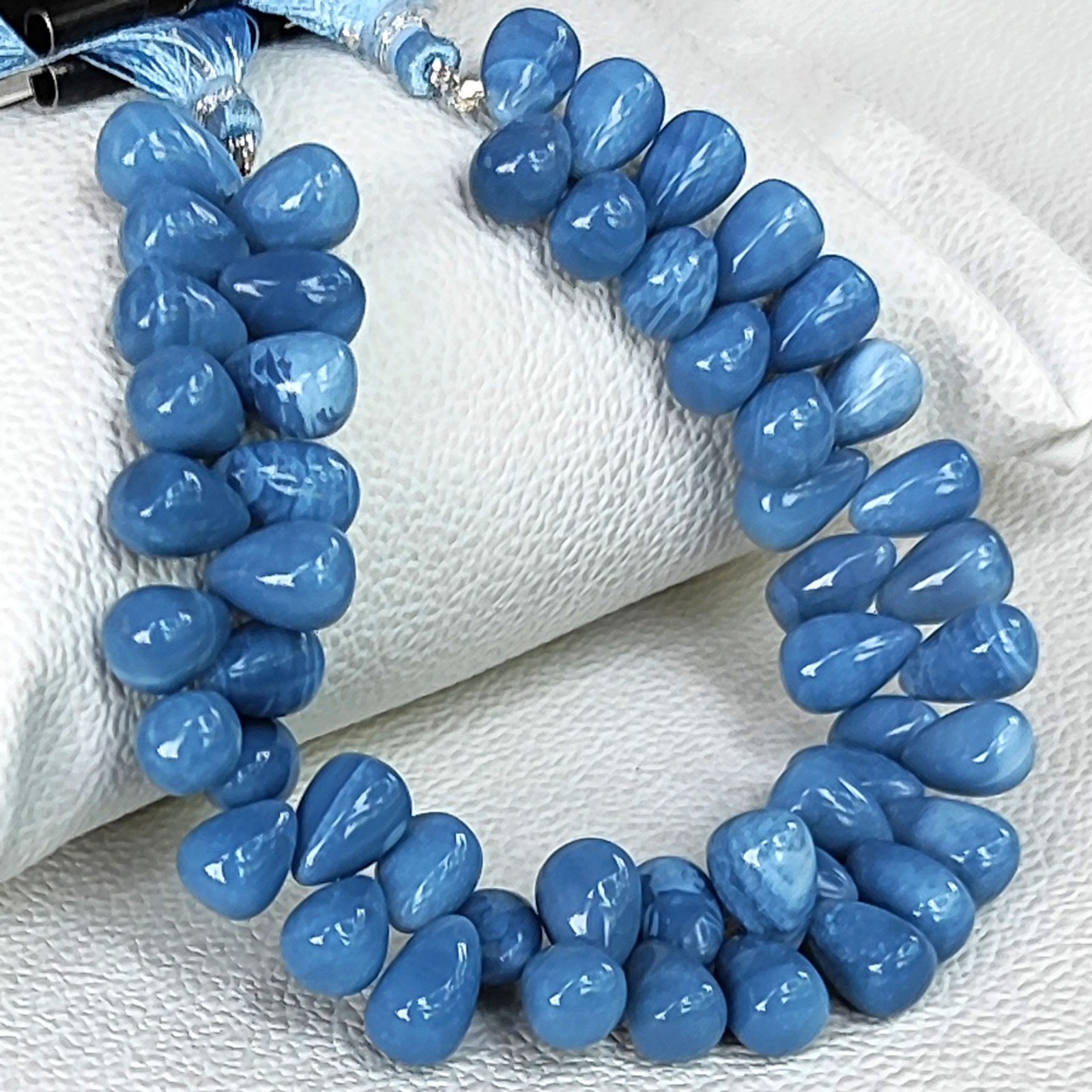Peruvian Blue Opal Smooth Drop Beads 10×7-11x8mm Gemstone 8″ Strand
