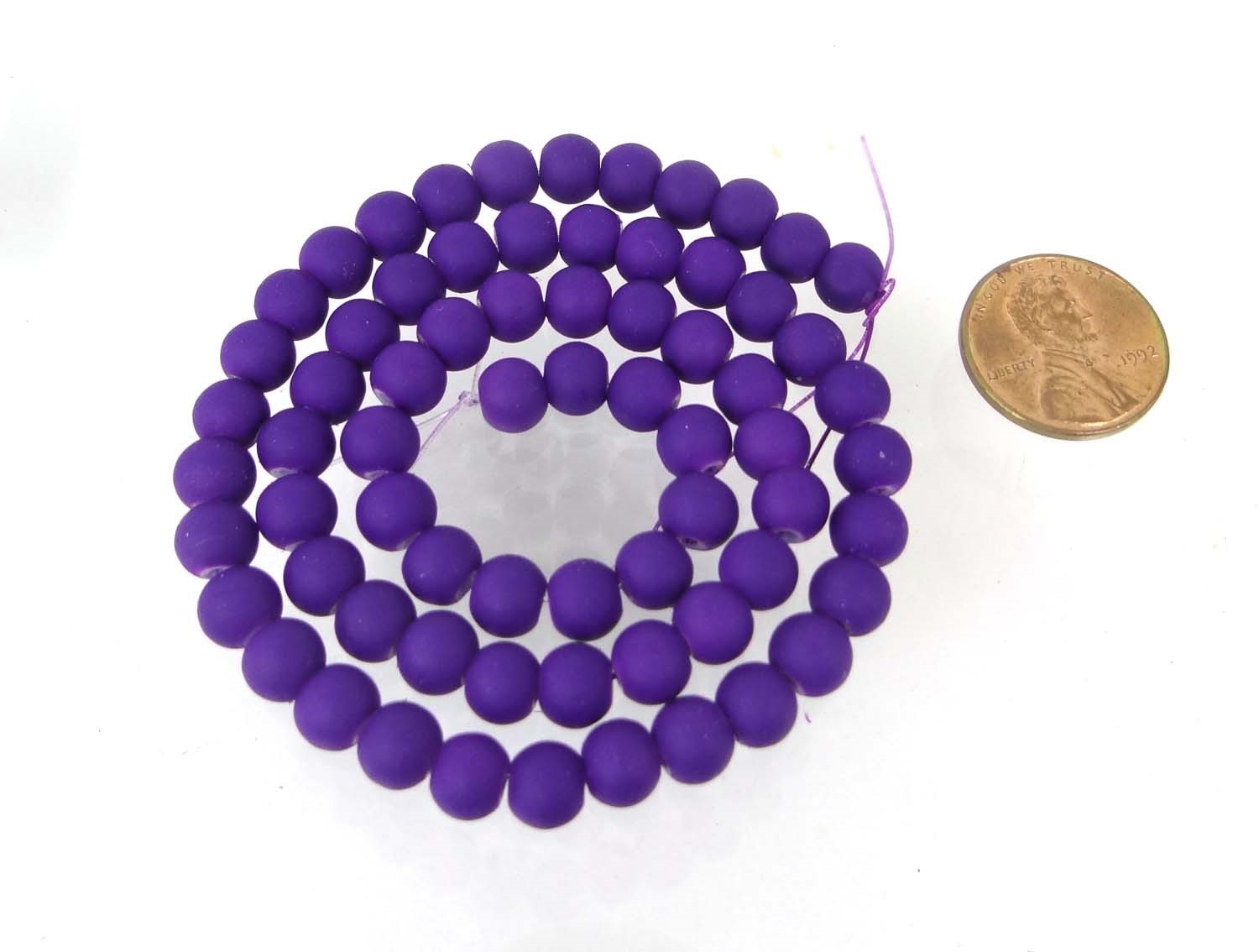 6mm Matte Frosted Neon Rubberized Glass Round Beads – Blue Violet 16″