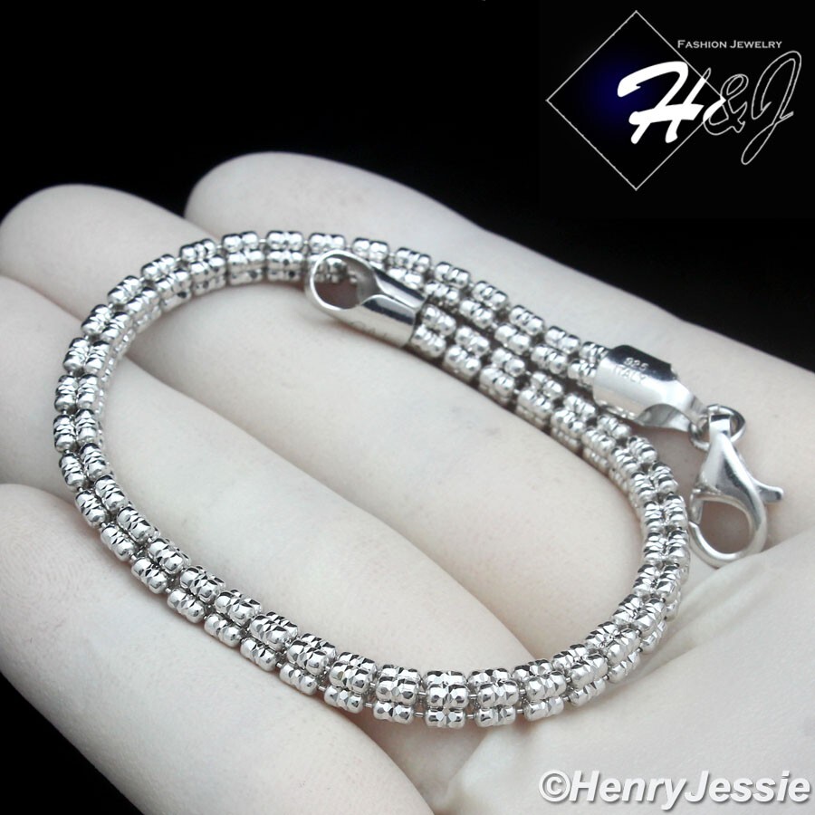 8″MEN SOLID 925 STERLING SILVER 4MM DIAMOND-CUT ICE LINK CHAIN BRACELET*SB23