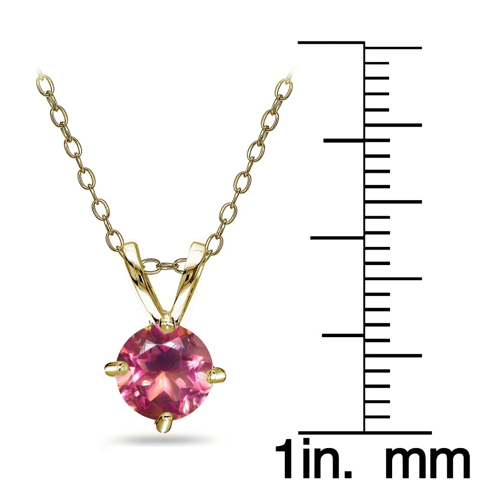 Yellow Gold Flashed Sterling Silver Pink Topaz Round Solitaire Necklace, 6mm