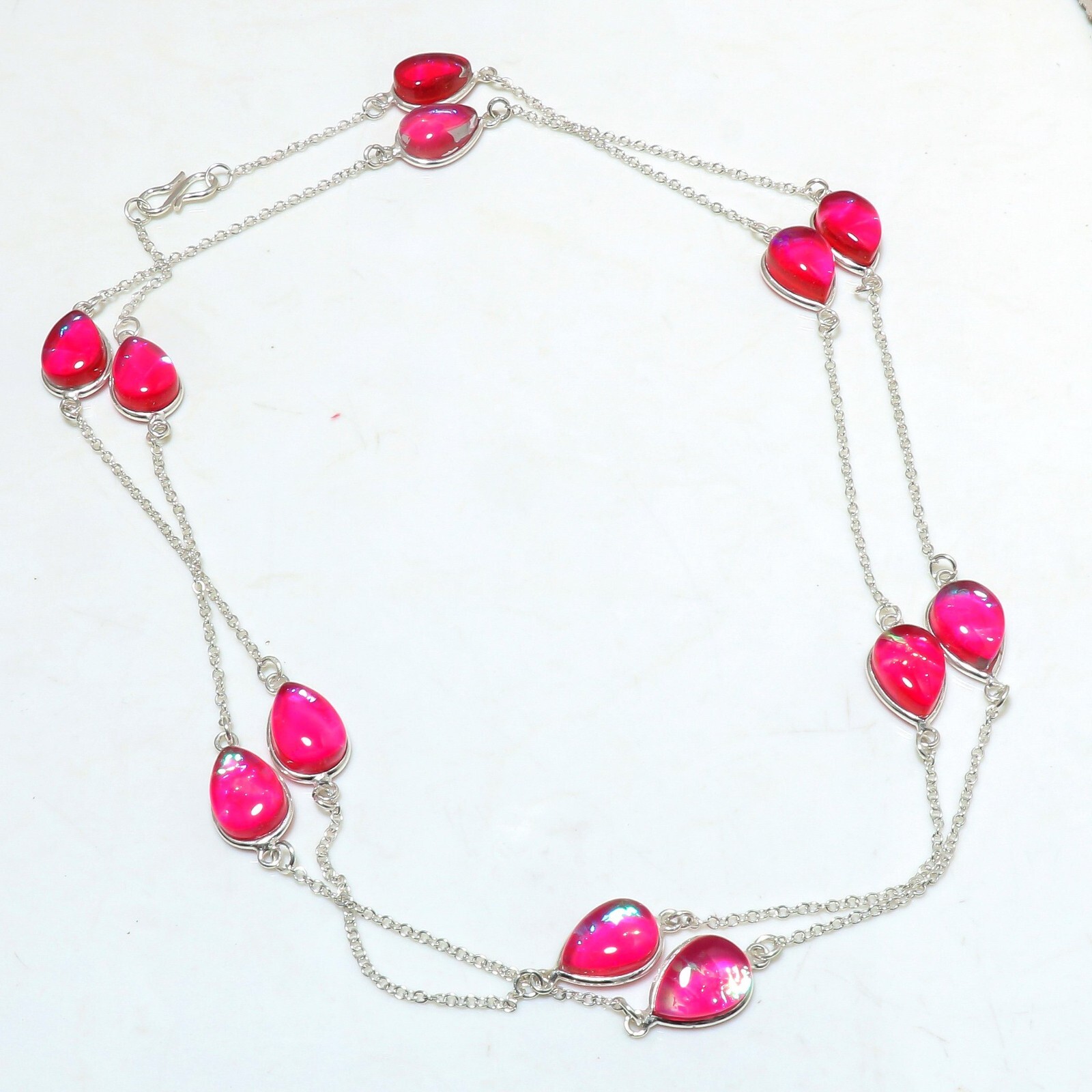 Pink Australian Triplet Opal Gemstone 925 Silver Handmade Jewelry Necklace 36″