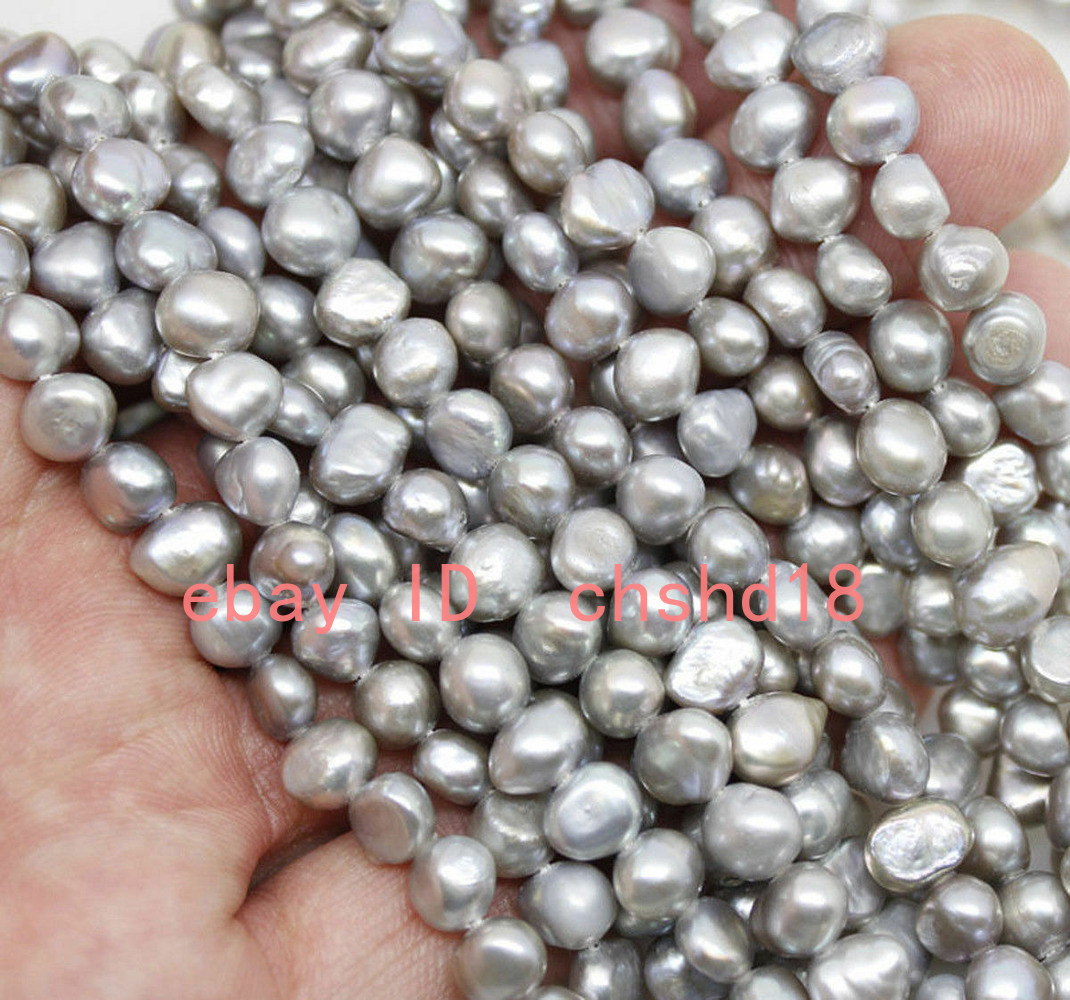 Natural 7-8mm Gray Baroque Freshwater Cultured Pearl Loose Beads 14 Inches
