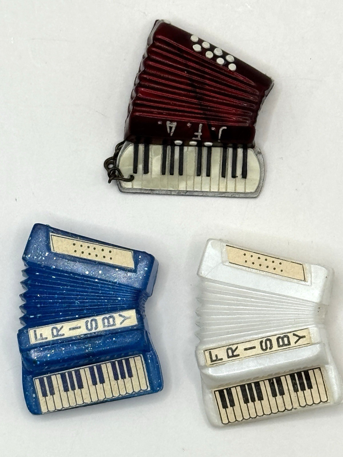Vintage Celluloid Plastic Accordion Brooch Pins – Italy – Lot of 3