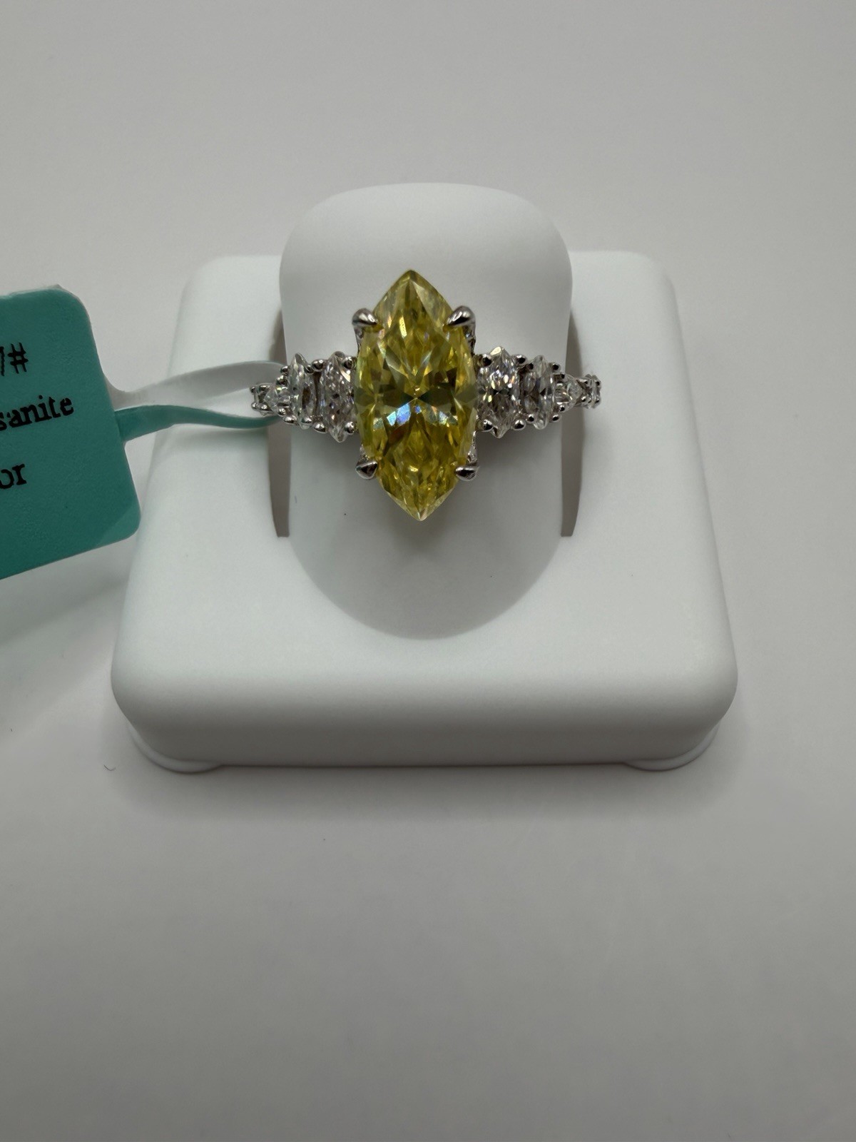 Stamped 925 Sterling Silver Yellow Marquise Moissanite Prong Ring Size 7