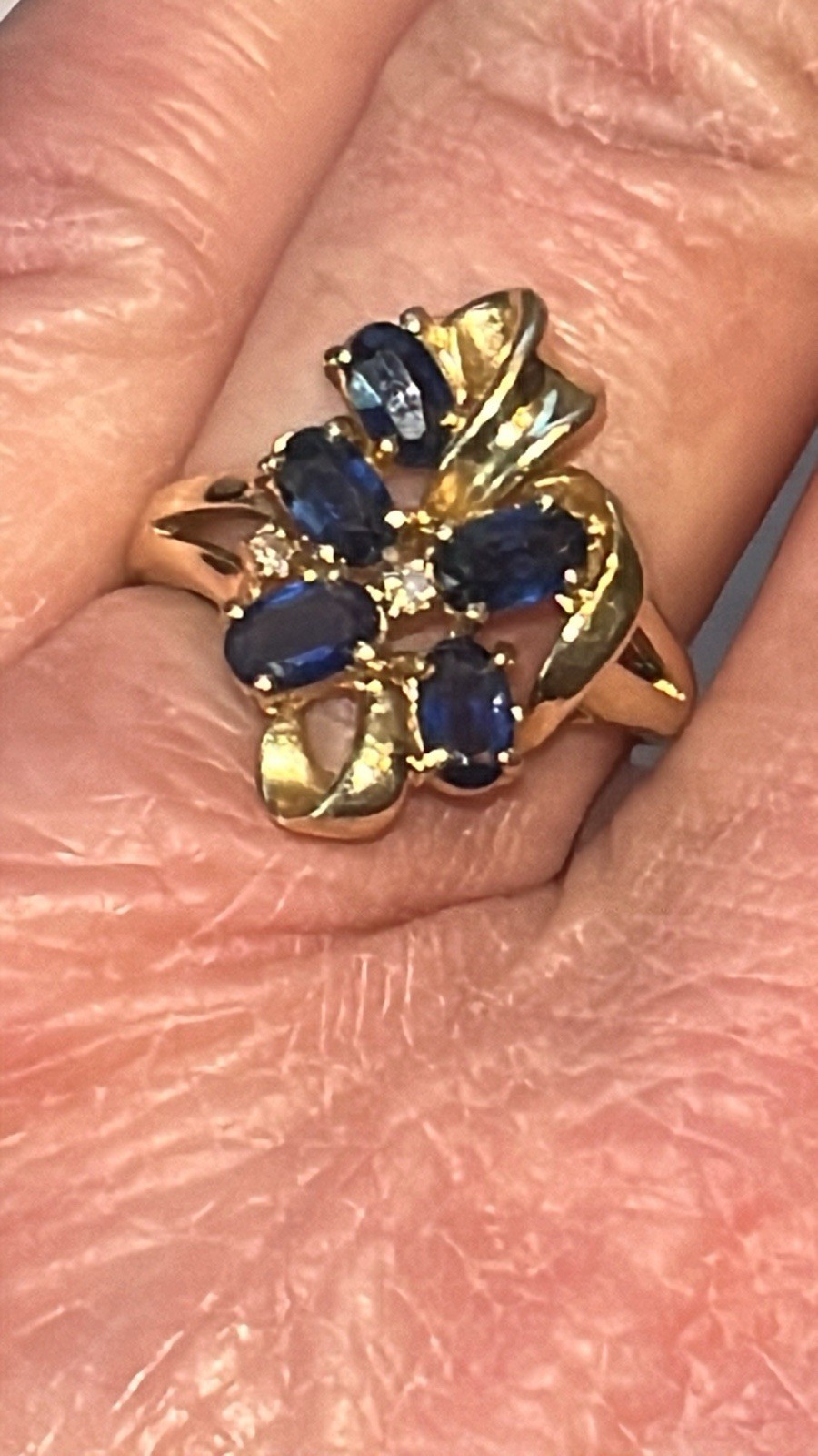 Vintage .585 14K Yellow Gold Cluster Sapphire & Diamond Women’s Lady’s Ring Sz 7