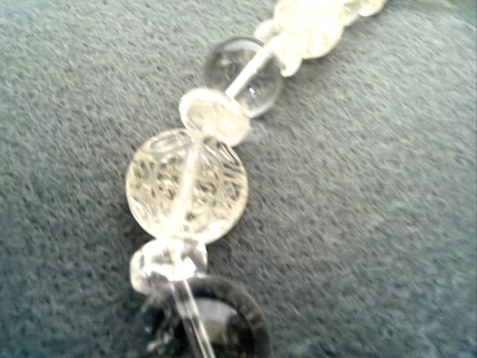 Handcrafted Necklace of Rock Crystal Quartz Beads with Chinese Long Life Symbols