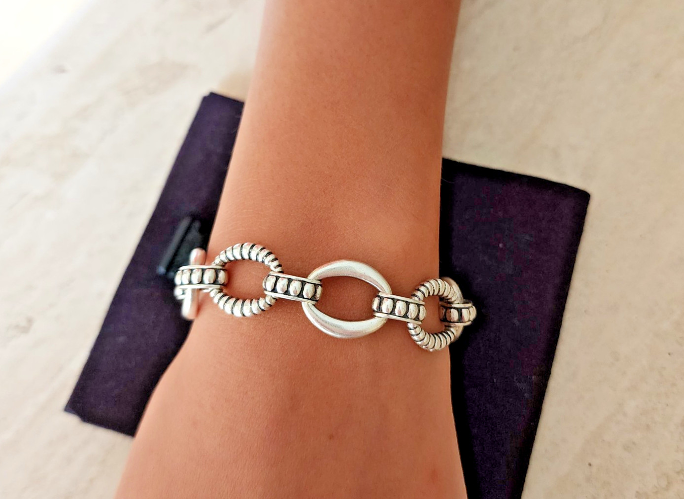 LAGOS Caviar Sterling Silver Bracelet – 7.5” – Beaded & Smooth Link Design