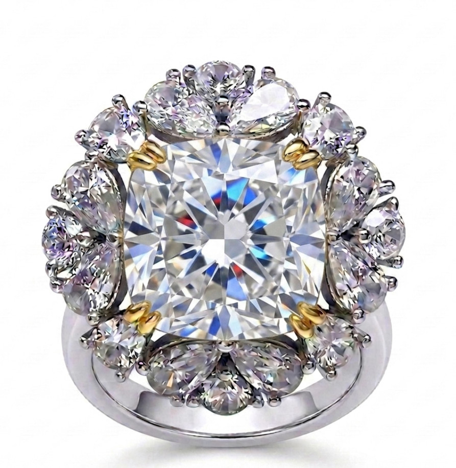 RARE 6.20 Ct Certified Cushion Cut White Natural Diamond Ring White Gold Finish