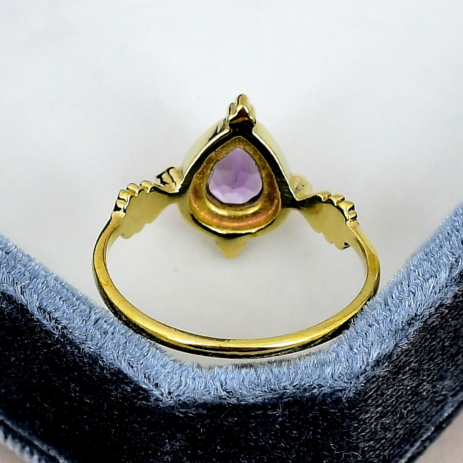 Amethyst Pear Ring 18K Gold Plated 5x7mm Purple Gemstone Nature Leaf Ring Gift