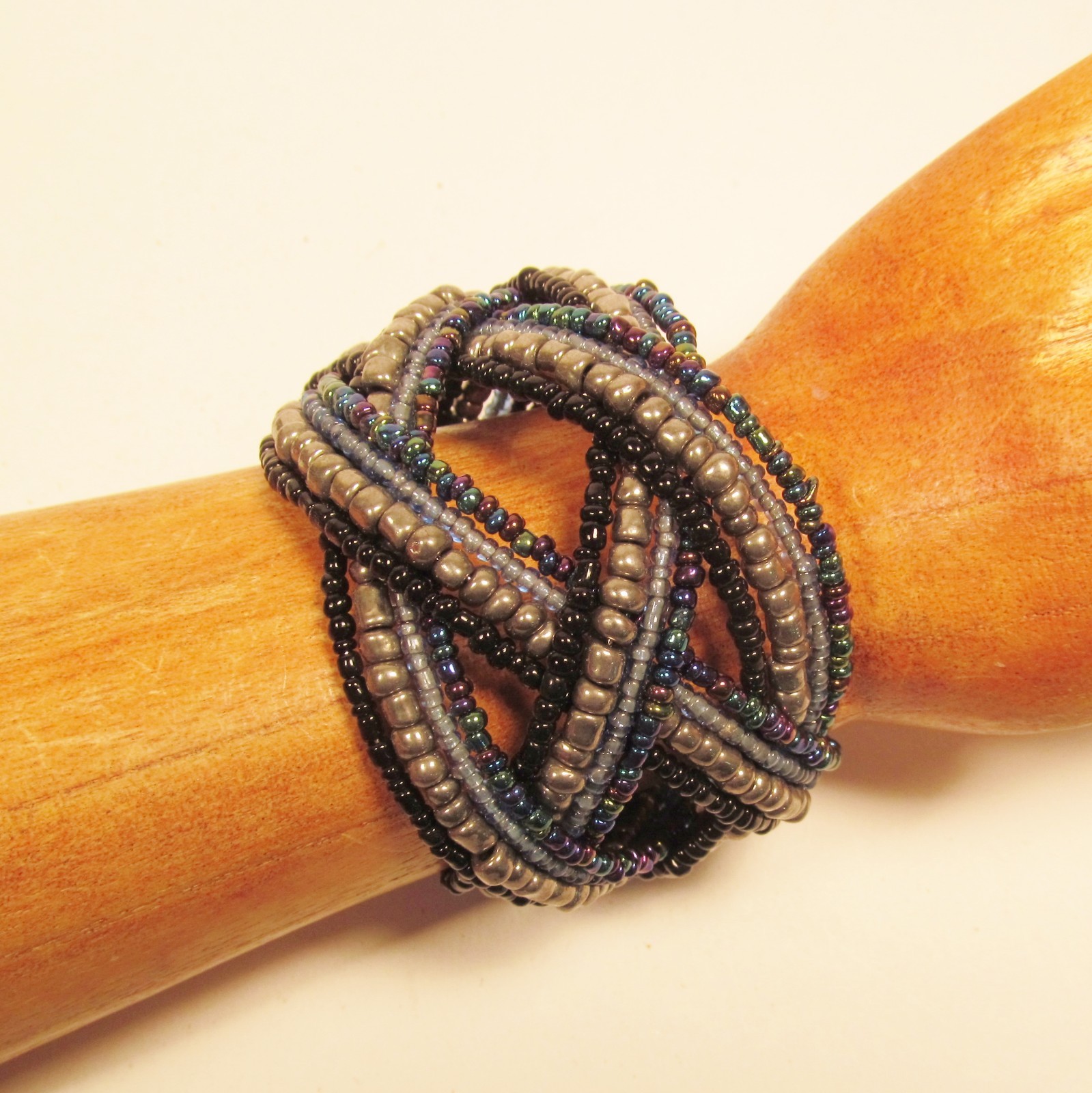 6PC Handmade Bali Beaded Black Multi Color Braided Cuff Bracelet WHOLESALE LOT