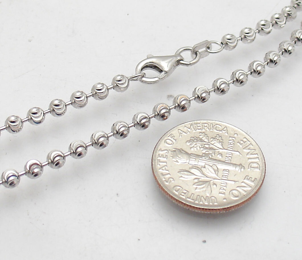 3mm Diamond Moon Cut Ball Bead Chain Necklace Real Solid Sterling Silver QVC
