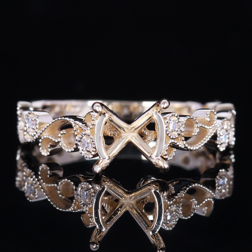 7-8mm Engagement Semi Mount Ring For Women Natural Diamond Solid 10K Yellow Gold