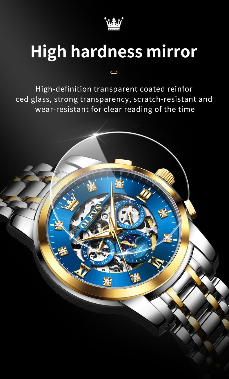 OLEVS 6721 Hollow Multifunction Dial Fashion Men Automatic Mechanical Wristwatch